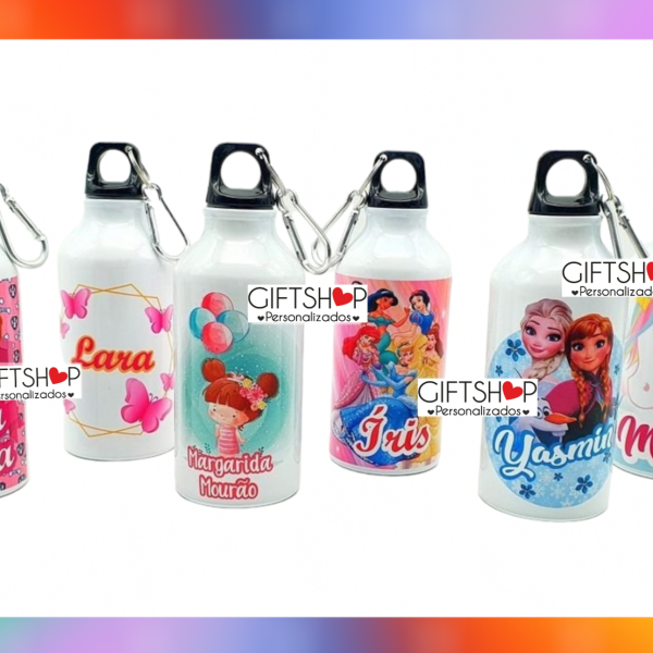 Garrafa "Skye / Borboletas / Princesas / Unicórnio / Balões / Frozen"