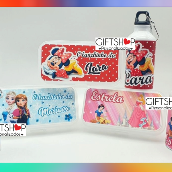 Conjunto Lancheira/Garrafa "Minnie / Princesas /Frozen"